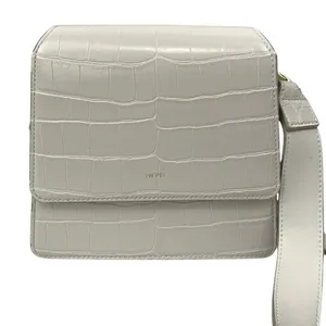 JW Pei Women's White Leather Croc Snap The Fae Crossbody Handbag One Size thumbnail 1