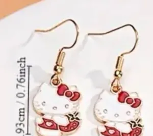 Adorable Red Strawberry Hello Kitty Dangle Earrings - thumbnail 2