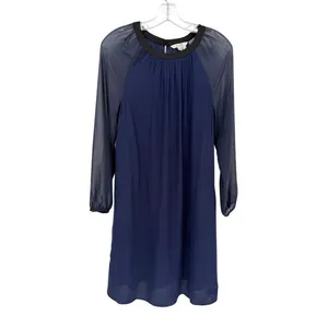 Boden Nerissa Shift Dress Women 8 Navy Sheer Sleeve Minimalist Classic Feminine thumbnail 2