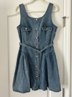 Vici Jamali Belted Denim Sleeveless Button Down Mini Dress Medium Wash thumbnail 2