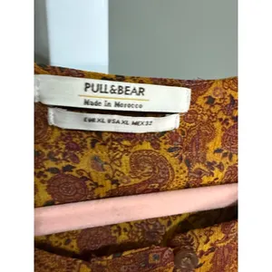 Pull&Bear Paisley Boho Babydoll Tiered Dress XL Brown Orange Peasant Cottagecore thumbnail 7