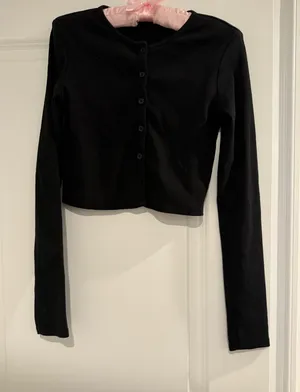 ZARA Crop Black Long Sleeve button up Medium thumbnail 1