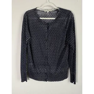 Loft Navy Polka Dots Button Up Cardigan Sweater Women's Size‎ Large Lightweight thumbnail 4