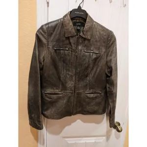 Alfani Leather “Distressed” Bronze Jacket Biker Moto Size L Zippers Fla… thumbnail 3