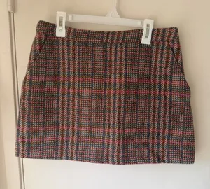 Forever 21 Tweed Plaid Skirt Grey Pink thumbnail 1