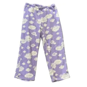 Victoria's Secret Pink Women's XL Lavender‎ Cloud Print V-Neck Fleece Pajama Set thumbnail 6