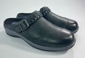 Orthofeet Irma Womens Size 11 Medium Black Leather Orthopedic Comfort Clog Mules thumbnail 1