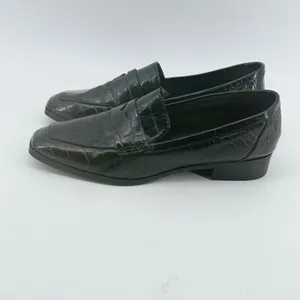 Aldo Black Croc Embossed Leather Penny Loafers Square Toe Flat Shoes Womens 8.5 thumbnail 2