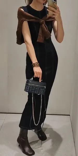 Zara Dark Blue Denim Z1975 Jean Midi Maxi Sleeveless Trendy Dress thumbnail 6