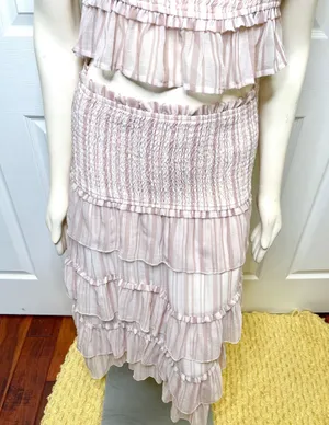 Red Dress Boutique Lavender Stripe Two Piece Smocked Set w/ Tiered Ruffle Skirt thumbnail 7