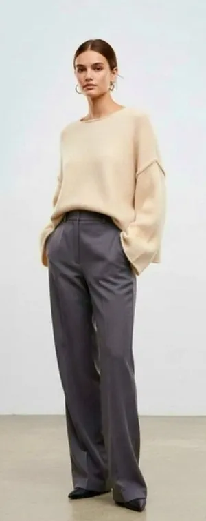 ZARA Bateau Neck Cropped Sweater Wool Solid Ivory‎ Pullover Knit Knitwear Small thumbnail 1