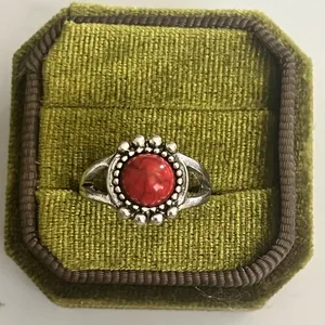 Boho/Design Red Turquoise Stainless Steel Silver Detailing Ring Size 7 thumbnail 2