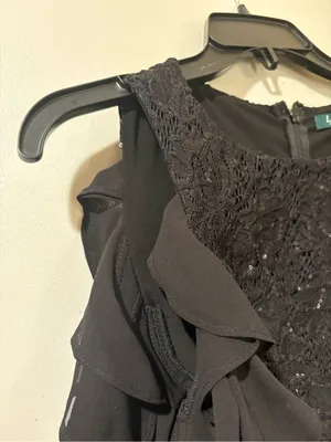 LRL Black Sequin Lace Cold Shoulder Ruffle Dress Size 10 / M (No Tag) thumbnail 5