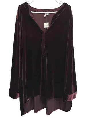 Cato Velvet V-Neck High Low Long Sleeve Burgundy Blouse Plus Size 26/28W thumbnail 1