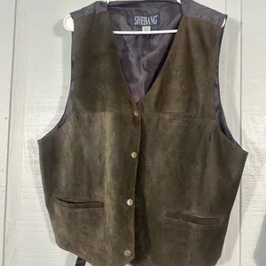 Shebang Brown Leather Vest Size 2X EUC thumbnail 2