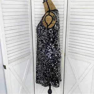 Banana Republic‎ Sequin Sleeveless Shift Party Cocktail Dress Silver Black 2 thumbnail 2