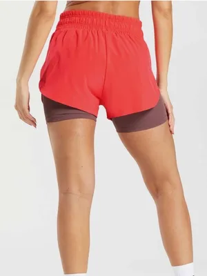 Gymshark Running 2 in 1 Layered Shorts in Red & Burgundy thumbnail 2