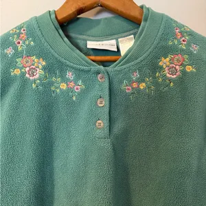 Vintage Alfred Dunner Floral‎ Sage Green Fleece Cozy Sweater Women’s Sz L thumbnail 3