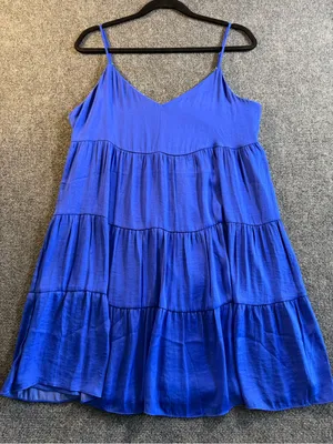 Naked Zebra Royal Blue Tiered Mini Dress Size Medium Summer Boho Cottage Core thumbnail 2