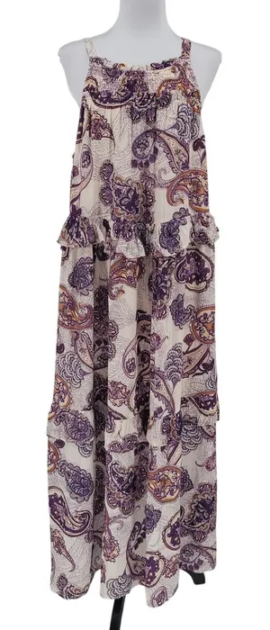 Band of the Free Paisley Maxi Dress Womens Size S‎ Cream Purple Boho Beachy NWT thumbnail 1
