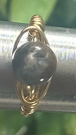 Handmade gold tone petrified wood wire wrapped crystal ring - size 7.5 thumbnail 1