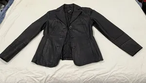 Leather Black Jacket East 5th Size S Vintage 90s thumbnail 1