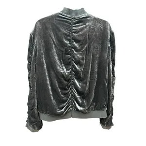 Free People Ruched Bomber Jacket Small Gray Plush Velvet Draped Zip‎ #L6-6 thumbnail 8