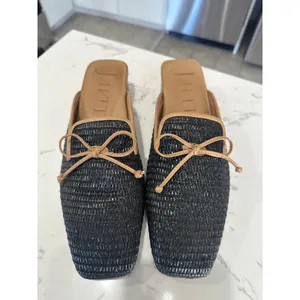 Eric Javits Isla Mule Black Raffia Bow Slide Heel Comfort Designer Flats Size 9 thumbnail 3