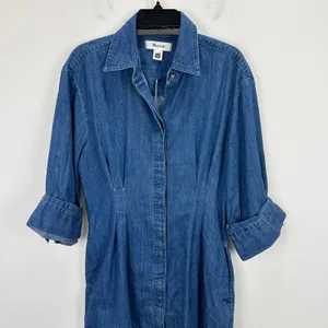 Madewell Denim Pleated Mini Shirtdress Bouvier Wash Blue Long Sleeve US 8 NWT thumbnail 8