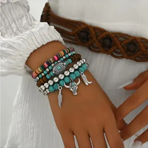 Western Style Lovely Vibrant Turquoise Stone Beaded Stretch‎ Bracelet Elegant thumbnail 1