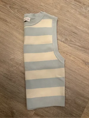 Zara Blue and Cream Striped Knit Tank Top M thumbnail 4