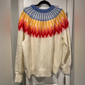 NWT French Connection Colorful Cream Fair Isle Knit Sweater Crew Neck Size XL thumbnail 8