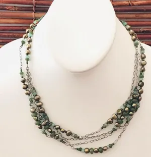 Silpada Multi strand Green Beaded Necklace. 17” - 19” thumbnail 1