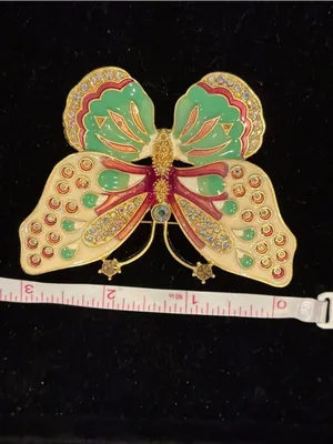 Kenneth Jay Lane Pink, Aqua & Cream Enamel Butterfly Brooch NOS thumbnail 6