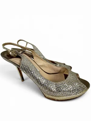 Jimmy‎ Choo Glitter Slingback Peep Toe Heels Gold Metallic EU 40 thumbnail 3