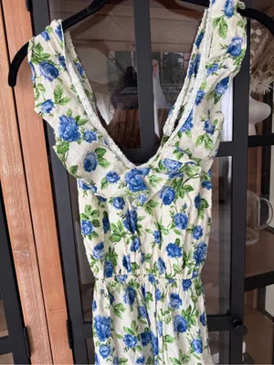 ASOS Design floral maxi dress ditsy eyelet broidery trim tiered ruffle open back thumbnail 6