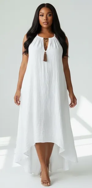 Beachy Airy Coastal White Halter Neck High Low Pull Over Dress thumbnail 1