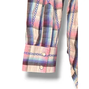 Vintage Y2K Wrangler Western Pearl Snap Pink Plaid Shirt Boho‎ Cowgirl Rustic thumbnail 6