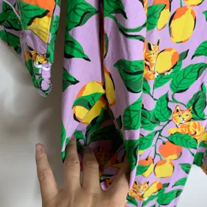 Printfresh Orange Cat & Fruit Purple Long Sleeve Pajama Rare Womens Dress 3XL thumbnail 4