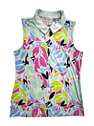 Tommy Bahama Floral 1/4 Zip Sleeveless Golf Polo Shirt thumbnail 1