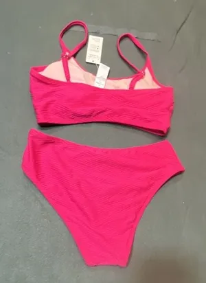 Cupshe Pink Textured High-Waisted Bikini Set Size S thumbnail 2