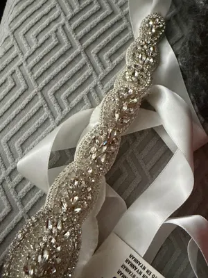 David's Bridal Graduated Scallops Beaded Satin Sash ivory thumbnail 8