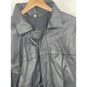 Vintage 90S‎ Black Leather Fields Coat Mens XL toggle Closure, Leather Jacket thumbnail 7