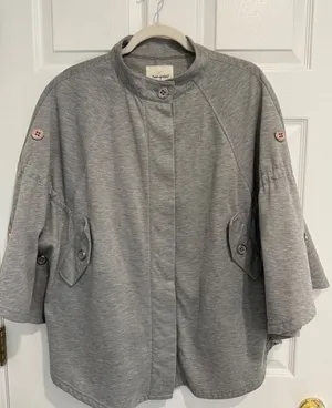 Poncho Jacket‎ Cape Mock Neck Button Large Gray thumbnail 1