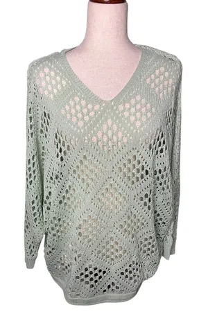 Women’s Medium Mint Green Open Knit Crochet V thumbnail 1