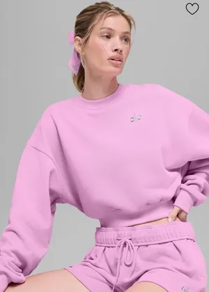Alo NWT Cropped Accolade Crewneck Candy Heart Pink Size S thumbnail 1