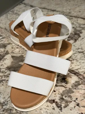 CUSHIONAIRE Women's Naomi Cork Wedge Sandal Strappy White Size 7M thumbnail 2