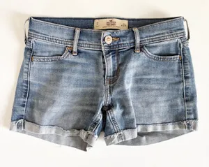 Hollister Womens Low Rise Medium Wash Y2K Coastal Midi Denim Jean Shorts‎ Size 0 thumbnail 1