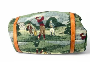 Vintage 90's Golf Golfer Tapestry Leather Small Duffle Bag w/ Matching Pouch thumbnail 6
