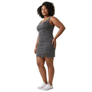 No Boundaries Womens Denim Pinafore Dress Size XL Gray Wash Mini Overall Casual thumbnail 2